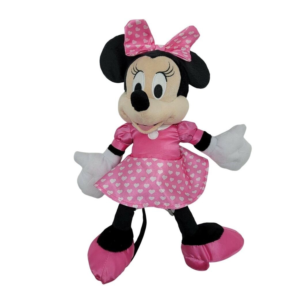 Disney Minnie Mouse Pink with White Heart Polka Dot Dress 15" Plush‎ Toy
